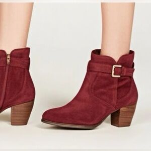 New! DIBA Sleek Suede Leather Bootie in Burgundy Sz 7.5 $159‎